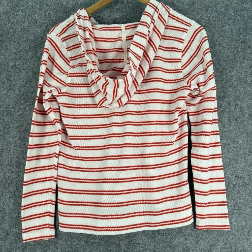 J Crew Sweater Womens XS Long Sleeve Terry Cloth Red Stripe Nautical Preppy Hood